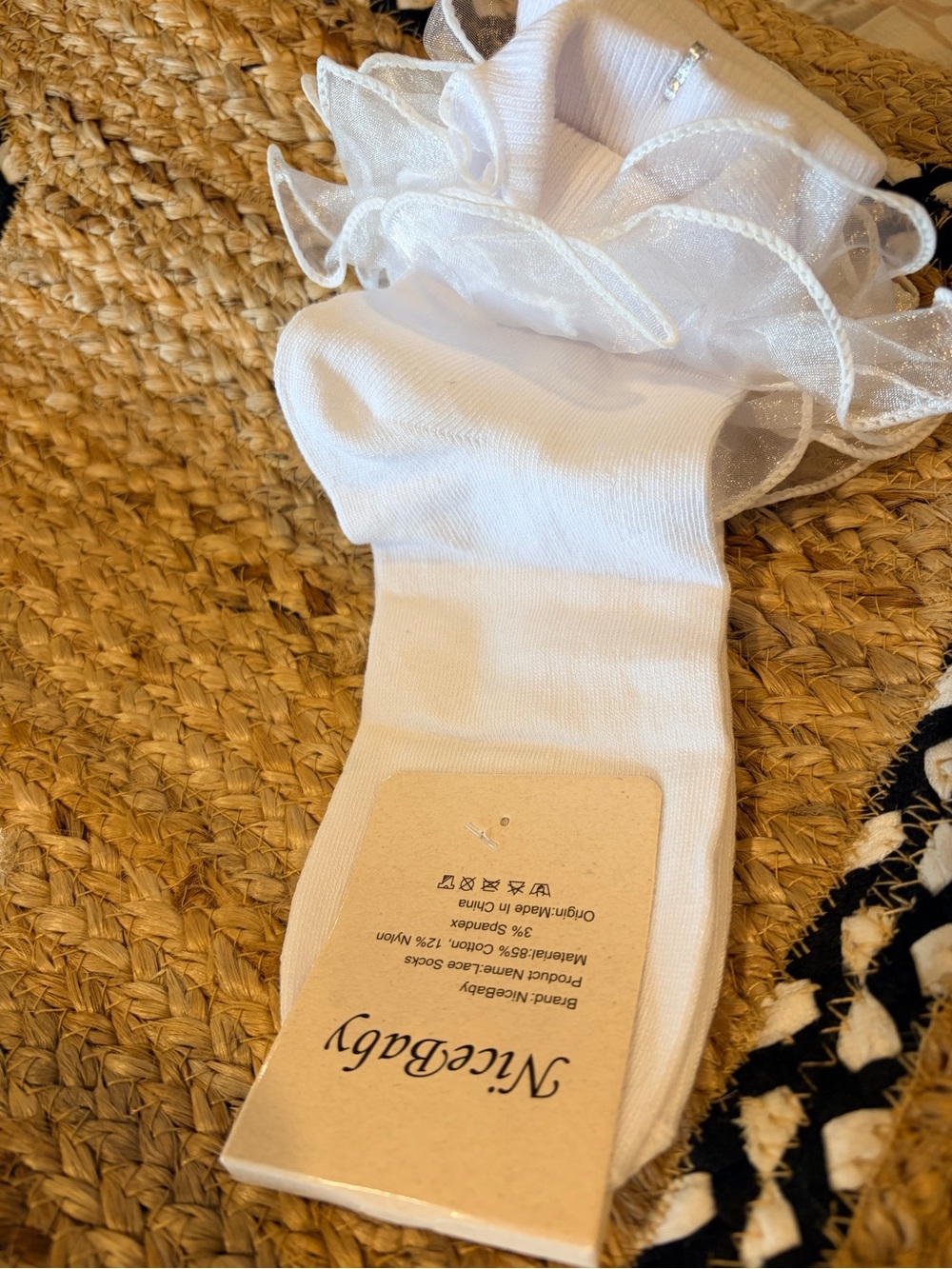 New Balance White Ruffle Crew Socks with Lace Trim